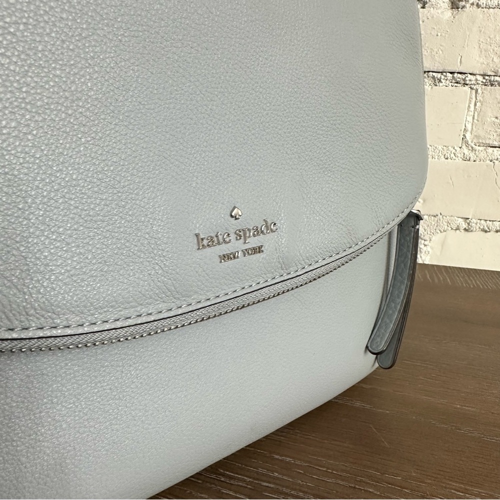 EUC $359 Kate Spade Jackson Medium Flap Shoulder Bag (Frosted Blue with Silver) - Picture 9 of 13